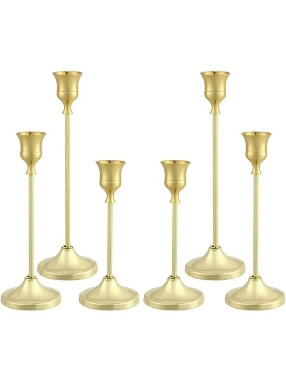 Gold Metal Taper Candle Holders Set of 6 Decorative Pillar Candlestick Centerpie